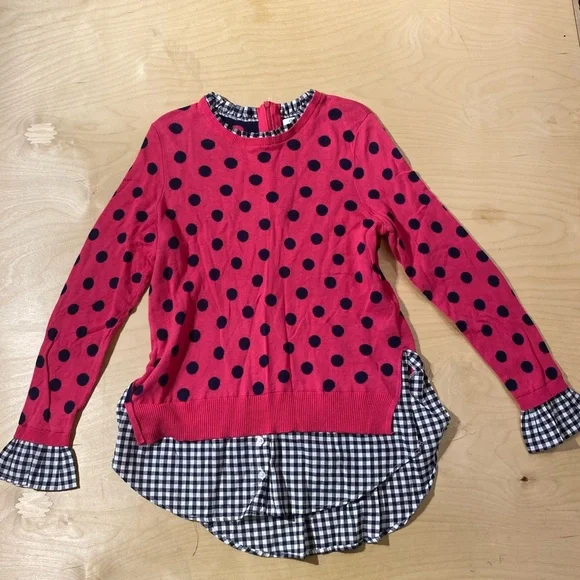 crown & ivy Pink Polka Dot Layered Sweater with Navy Gingham Medium (QW) - Picture 3 of 7